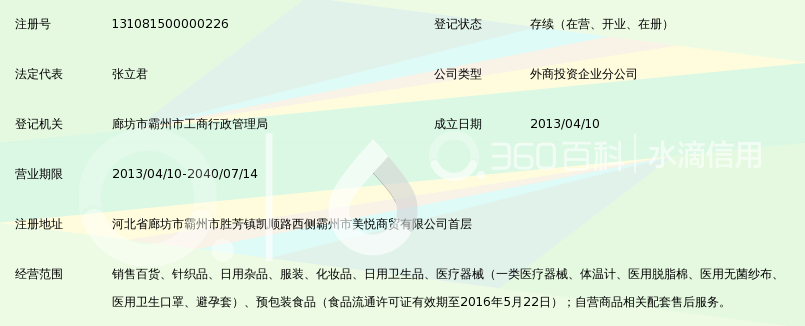 石家庄屈臣氏个人用品商店霸州第一分公司